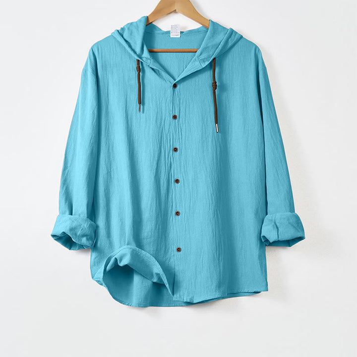 Buddha Stones無地長袖フード付きドローストリングボタンメンズシャツ - ライトスカイブルー - US/UK/AU44、 EU54 (3XL) - image 14