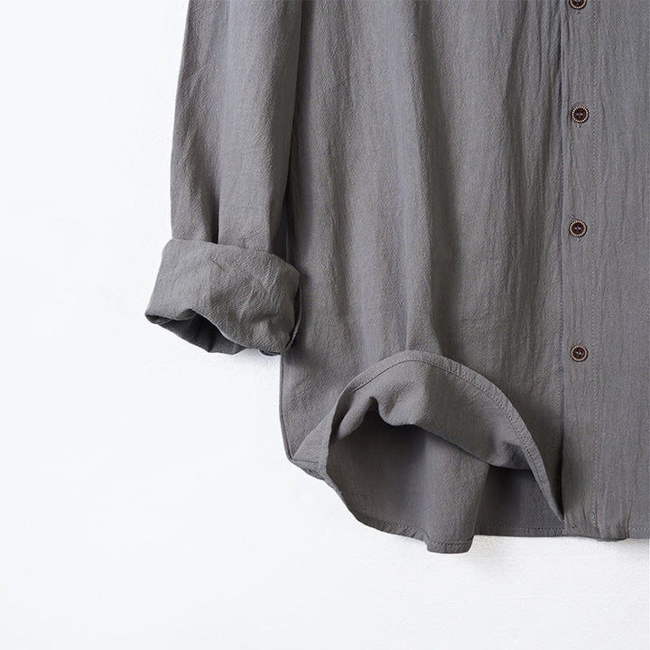 Buddha Stones無地 長袖 フード付き ドローストリングボタン コットン メンズシャツ - image 12