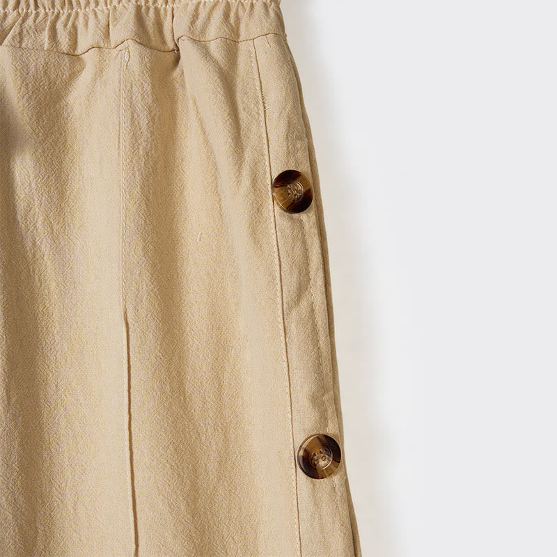 Buddha Stones無地 サイドボタン メンズ コットンパンツ ポケット付き - image 2