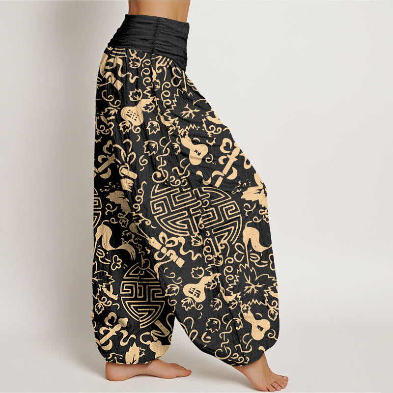 Buddha Stones純綿 漢字ひょうたん 縁起柄 レディース ウエストゴム ハーレムパンツ - image 2
