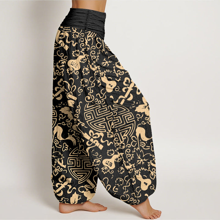 Buddha Stones純綿 漢字ひょうたん 縁起柄 レディース ウエストゴム ハーレムパンツ - image 2