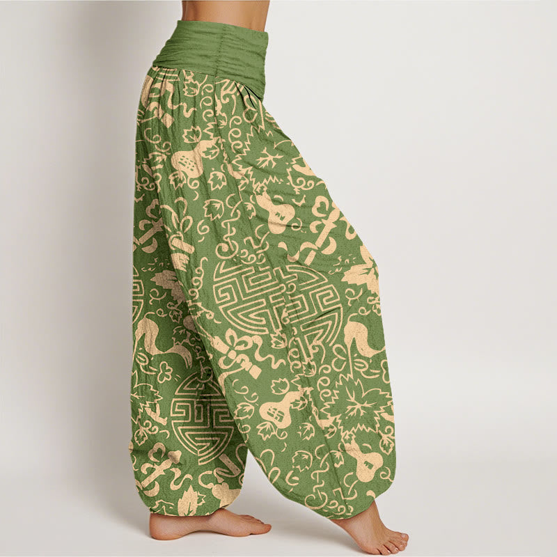 Buddha Stones純綿 漢字ひょうたん 縁起柄 レディース ウエストゴム ハーレムパンツ - image 7