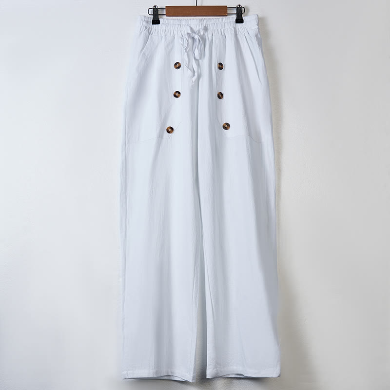 Buddha Stonesカジュアル 無地 ボタン メンズ コットンパンツ ポケット付き - image 2