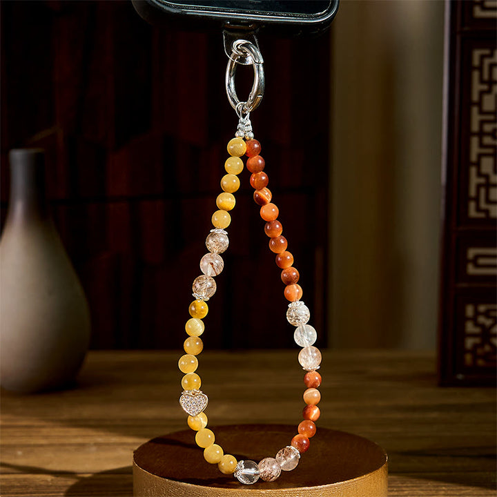 Buddha Stonesゴールデンタイガーアイ レッドタイガーアイ ハートチャーム 強さ キーチェーン 携帯電話吊り下げ装飾 - image 3