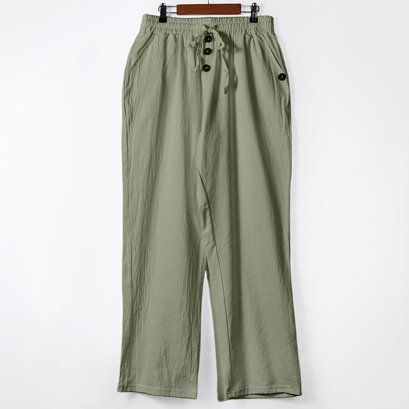 Buddha Stones無地ボタン ドローストリング メンズ コットンパンツ ポケット付き - ダークシーグリーン - US/UK/AU46、 EU56 (3XL) - image 18