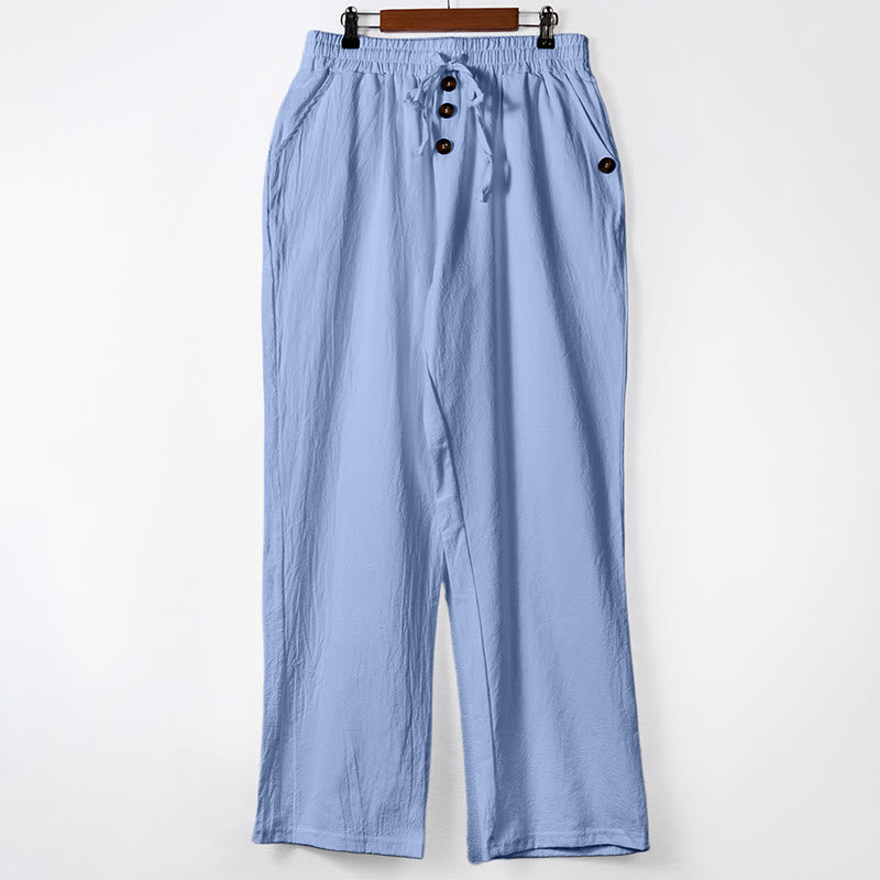 Buddha Stones無地ボタン ドローストリング メンズ コットンパンツ ポケット付き - ライトスカイブルー - US/UK/AU46、 EU56 (3XL) - image 26