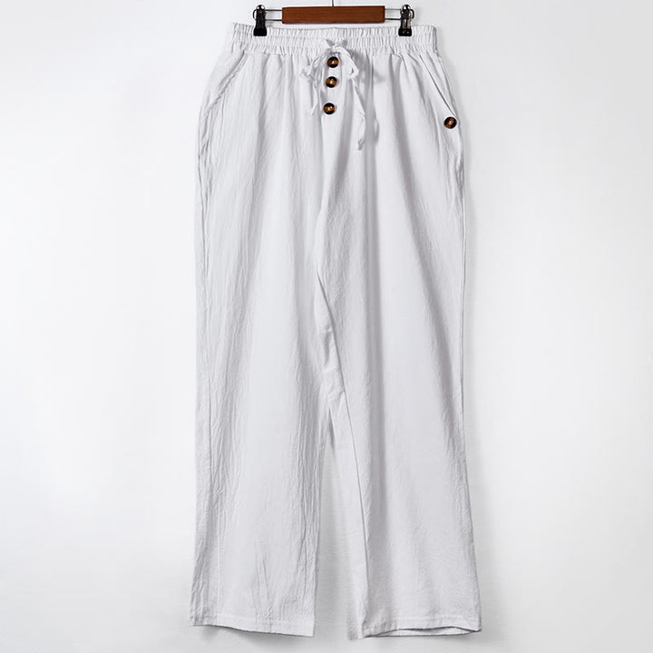 Buddha Stones無地ボタン ドローストリング メンズ コットンパンツ ポケット付き - 白 - US/UK/AU46、 EU56 (3XL) - image 7