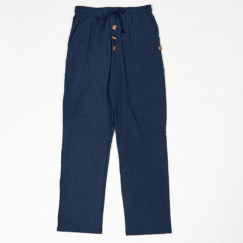 Buddha Stones無地ボタン ドローストリング メンズ コットンパンツ ポケット付き - スチールブルー - US/UK/AU46、 EU56 (3XL) - image 0