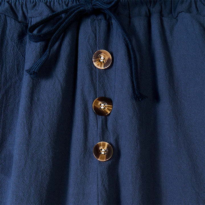 Buddha Stones無地ボタン ドローストリング メンズ コットンパンツ ポケット付き - image 2