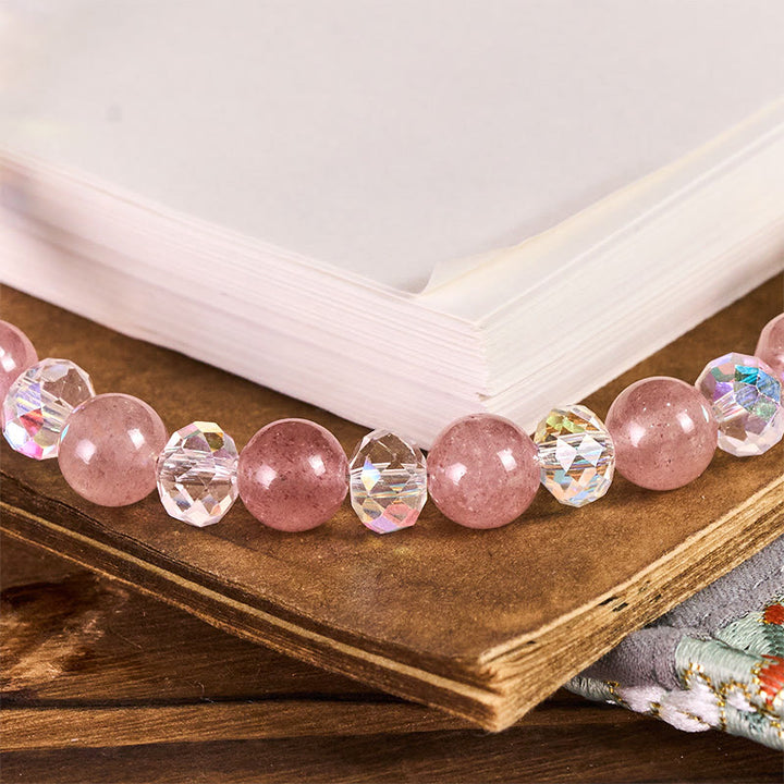 Buddha Stones天然ストロベリークォーツ ビーズ ヒーリングキーホルダー 携帯電話用吊り下げ装飾 - image 1