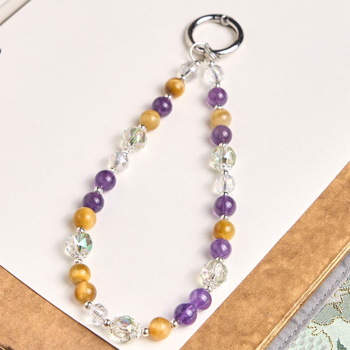 Buddha Stonesアメジスト ゴールデンタイガーアイ ビーズ バランスキーチェーン 携帯電話吊り下げ装飾 - アメジスト（ストレス解消♥コミュニケーション） - image 0