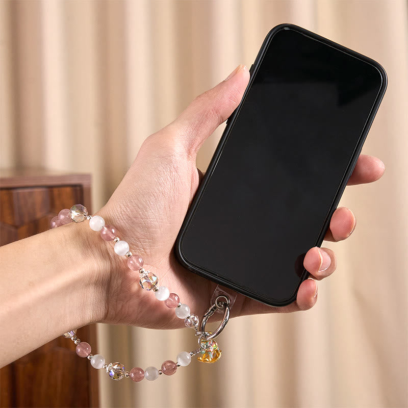 Buddha Stones午年 ストロベリークォーツ ホワイトキャッツアイ キーホルダー 携帯電話用 吊り下げ飾り - image 5