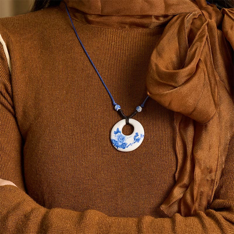 Buddha Stonesエスニック 牡丹 桃の花 蓮のシンボル 陶器 ネックレス 悟りのペンダント - image 9