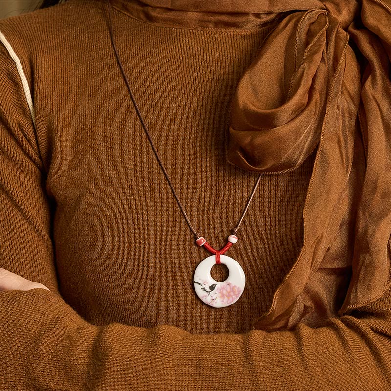 Buddha Stonesエスニック 牡丹 桃の花 蓮のシンボル 陶器 ネックレス 悟りのペンダント - image 26