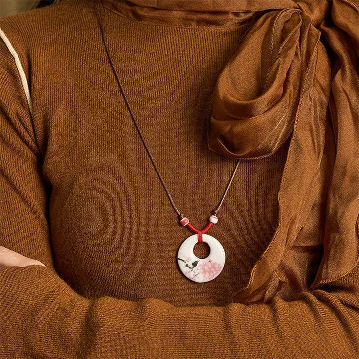 Buddha Stonesエスニック 牡丹 桃の花 蓮のシンボル 陶器 ネックレス 悟りのペンダント - image 26