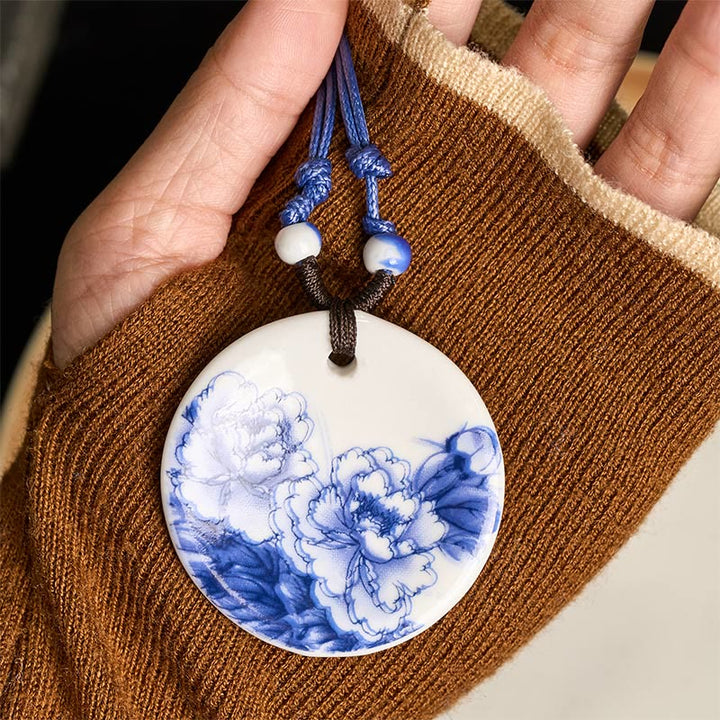 Buddha Stonesエスニック 牡丹 桃の花 蓮のシンボル 陶器 ネックレス 悟りのペンダント - image 11