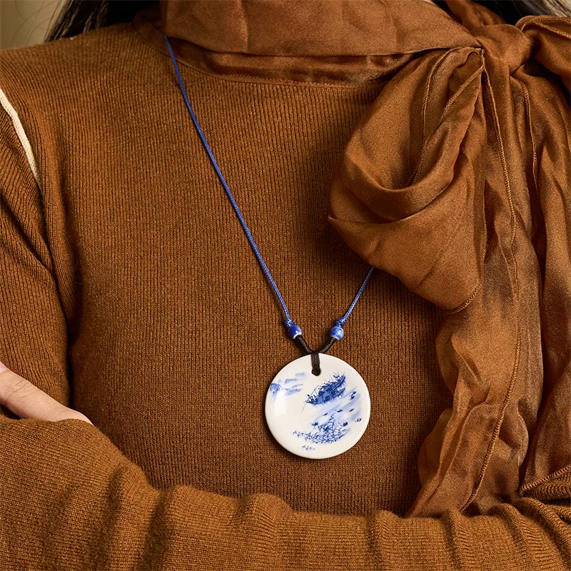 Buddha Stonesエスニック 牡丹 桃の花 蓮のシンボル 陶器 ネックレス 悟りのペンダント - image 22