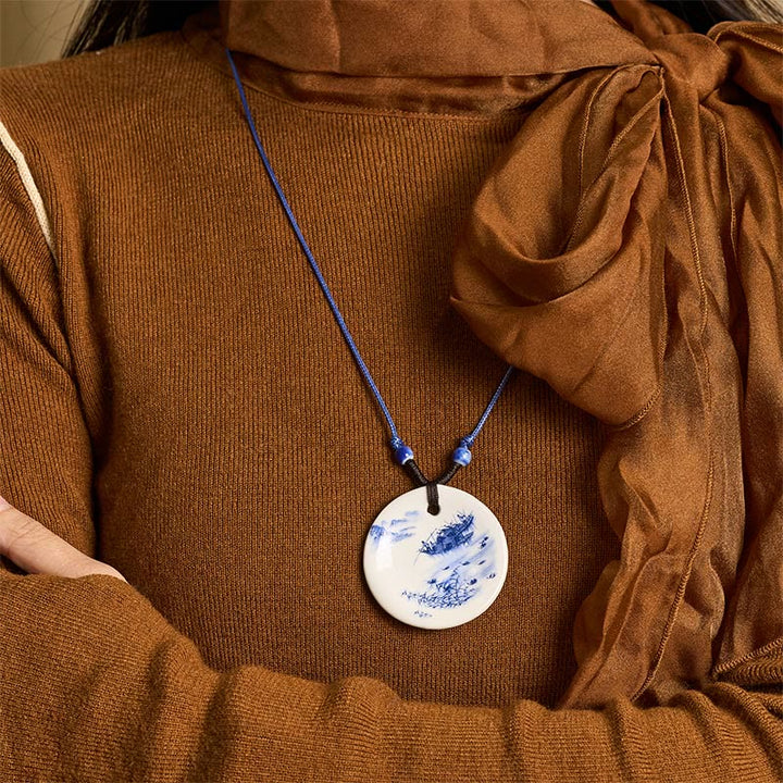 Buddha Stonesエスニック 牡丹 桃の花 蓮のシンボル 陶器 ネックレス 悟りのペンダント - image 22