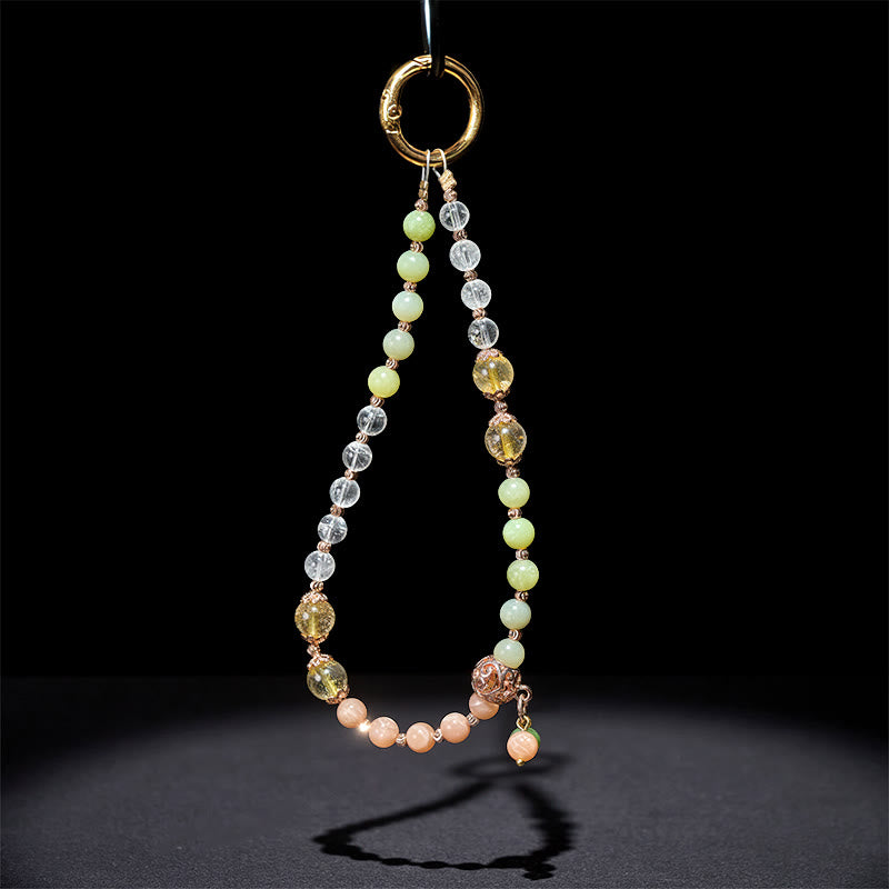 Buddha Stonesシアン翡翠 ホワイトクリスタル ハーモニービーズ キーチェーン 携帯電話用吊り下げ装飾 - image 3