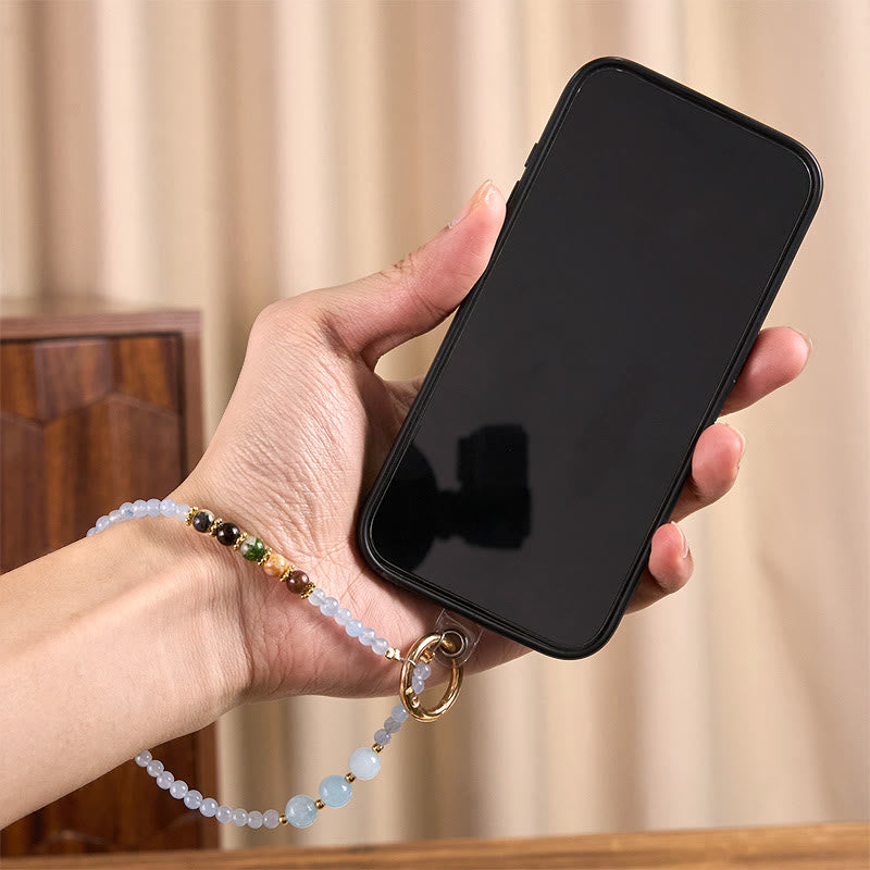 Buddha Stonesフーキャラクター ブルーカルセドニー 感情バランスキーチェーン 携帯電話吊り下げ装飾 - image 4