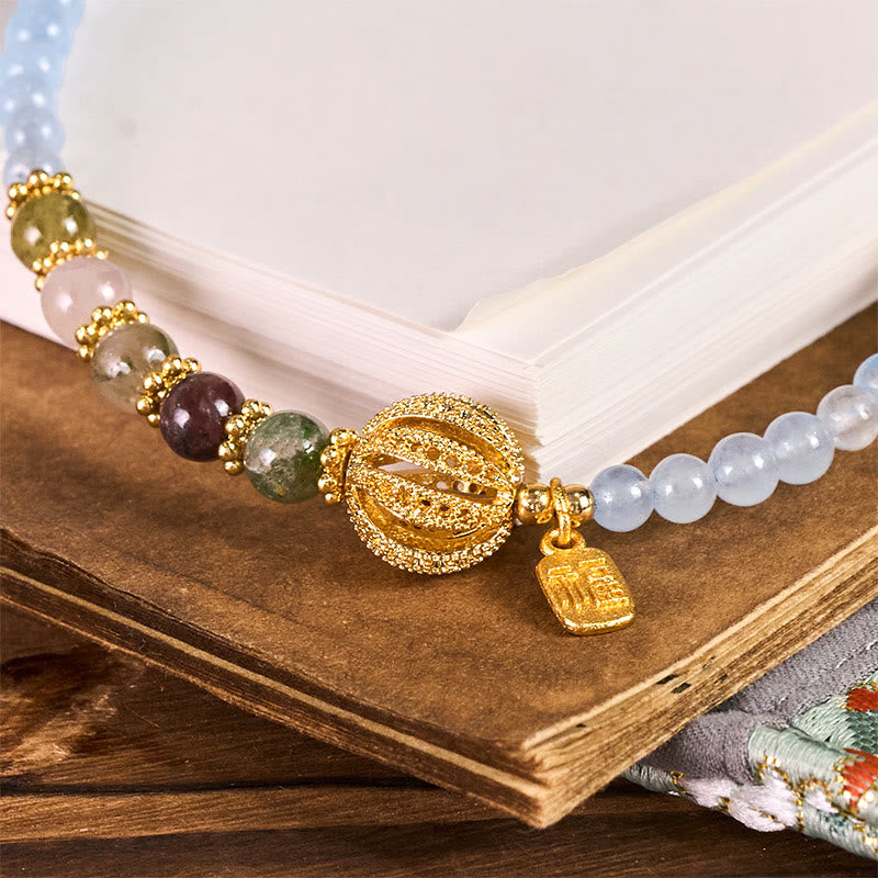 Buddha Stonesフーキャラクター ブルーカルセドニー 感情バランスキーチェーン 携帯電話吊り下げ装飾 - image 1