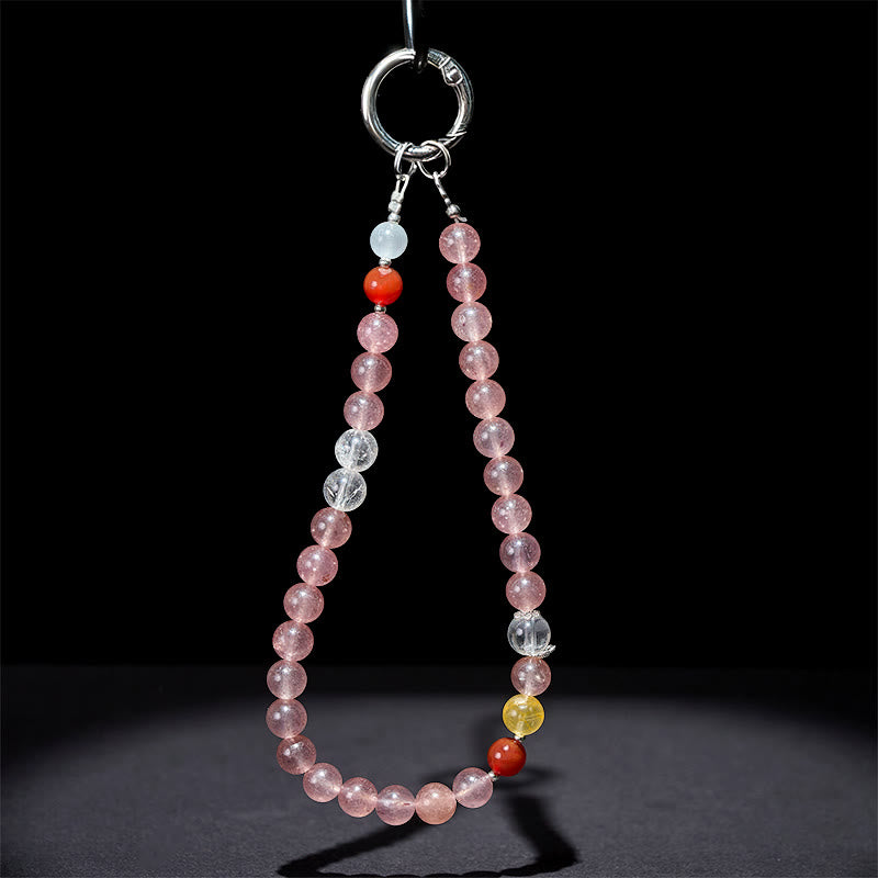 Buddha Stones8mm カラフルビーズ ストロベリークォーツ ポジティブキーチェーン 携帯電話用吊り下げ装飾 - image 3