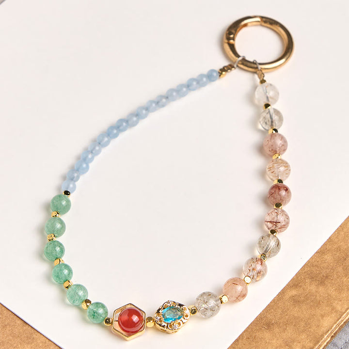 Buddha Stonesスーパーセブン クリスタル ブルーカルセドニー ビーズ ヒーリングキーホルダー 携帯電話用 吊り下げ装飾 - スーパーセブンクリスタル（精神的な成長♥成長） - image 0