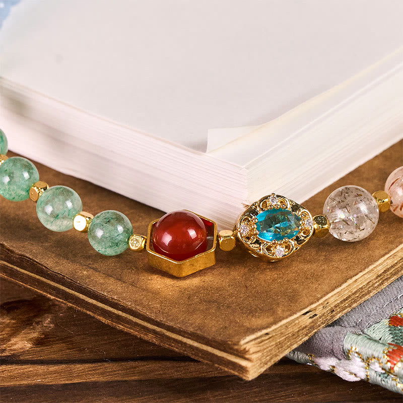 Buddha Stonesスーパーセブン クリスタル ブルーカルセドニー ビーズ ヒーリングキーホルダー 携帯電話用 吊り下げ装飾 - image 1