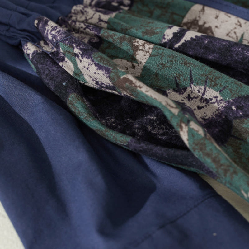 Buddha Stones秋 プリント パッチワークデザイン ドローストリング 長袖 リネン ミディドレス ポケット付き - image 6