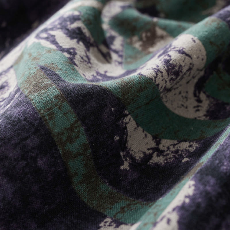 Buddha Stones秋 プリント パッチワークデザイン ドローストリング 長袖 リネン ミディドレス ポケット付き - image 5