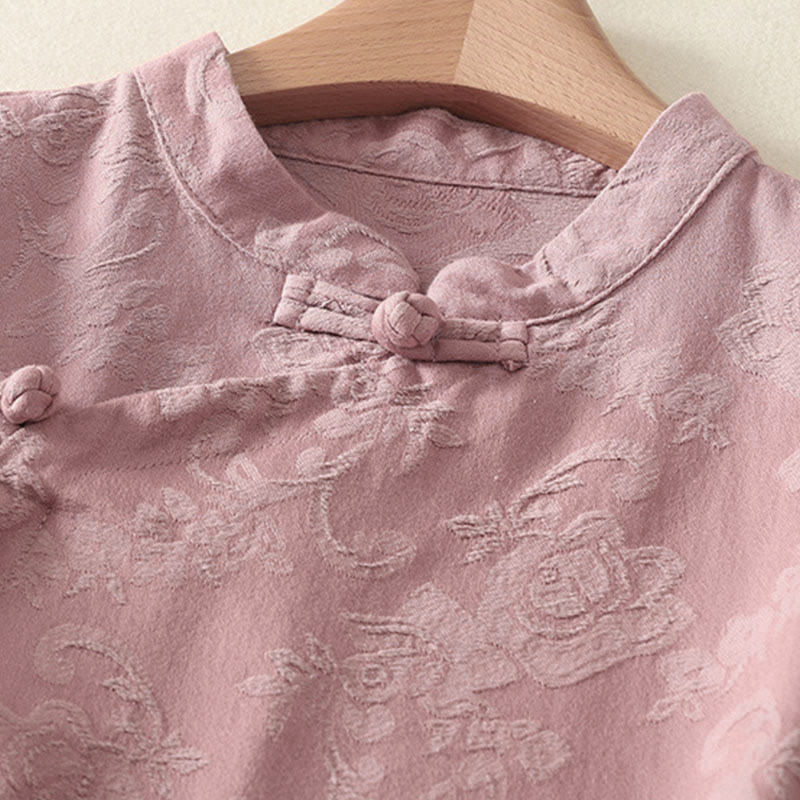 Buddha Stonesジャカード 斜め前立て 長袖 レディース コットンリネン ボタンシャツ - image 13