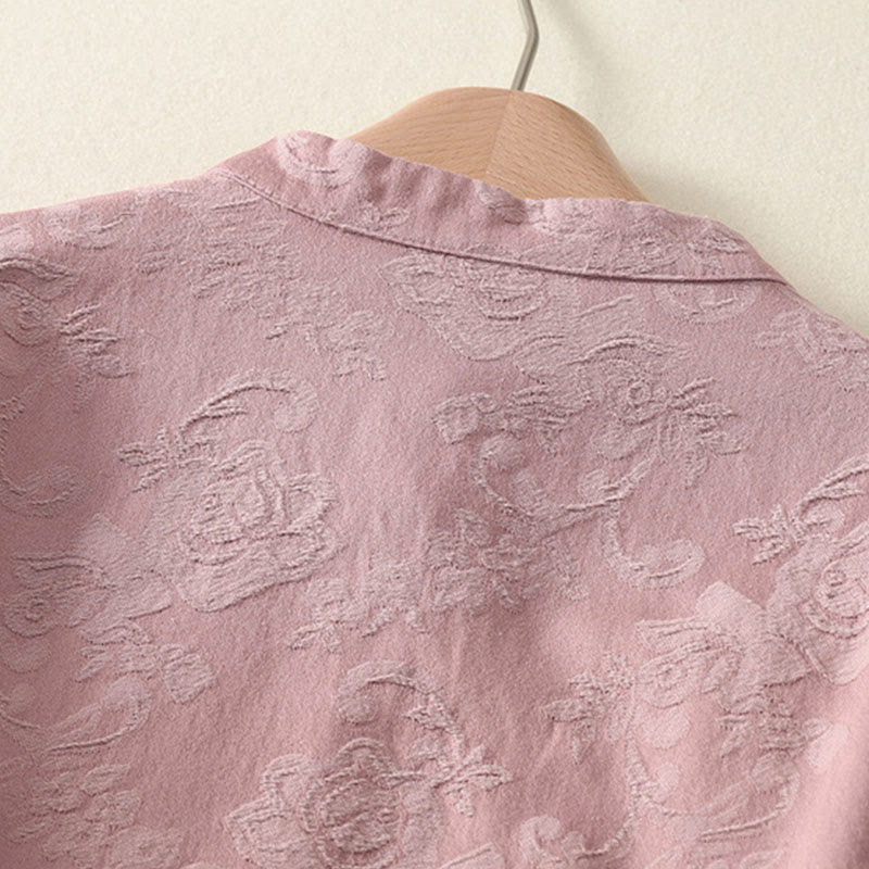 Buddha Stonesジャカード 斜め前立て 長袖 レディース コットンリネン ボタンシャツ - image 14