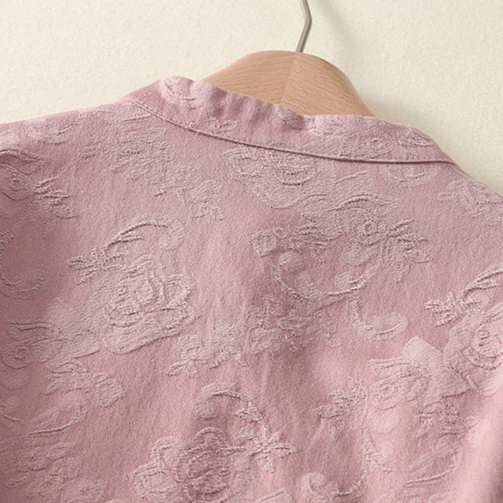 Buddha Stonesジャカード 斜め前立て 長袖 レディース コットンリネン ボタンシャツ - image 14