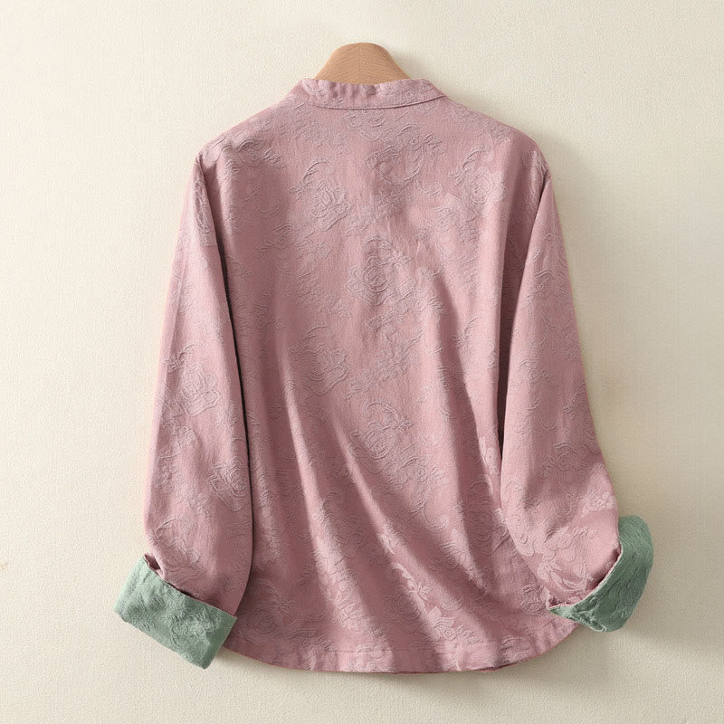 Buddha Stonesジャカード 斜め前立て 長袖 レディース コットンリネン ボタンシャツ - image 12