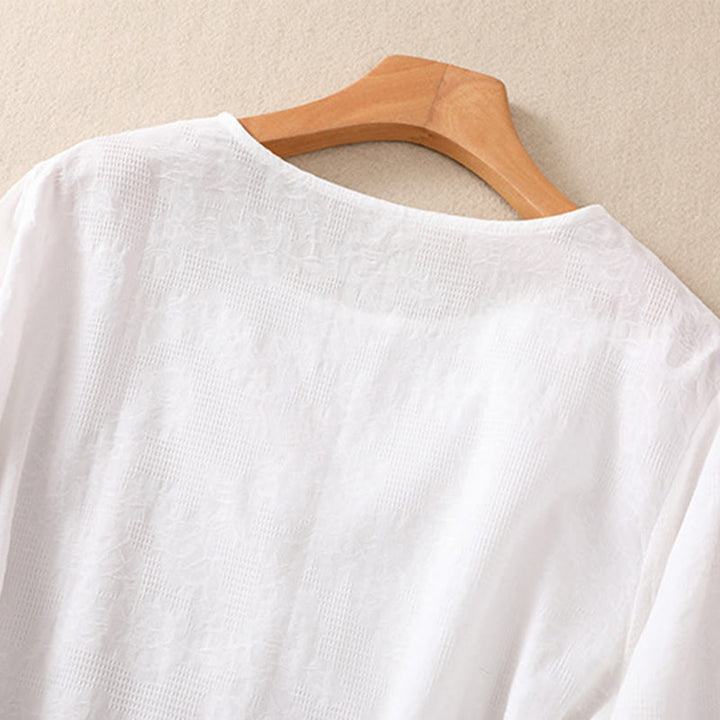 Buddha Stonesジャカード 不規則な裾 プリーツデザイン レディース コットン 長袖シャツ - image 11