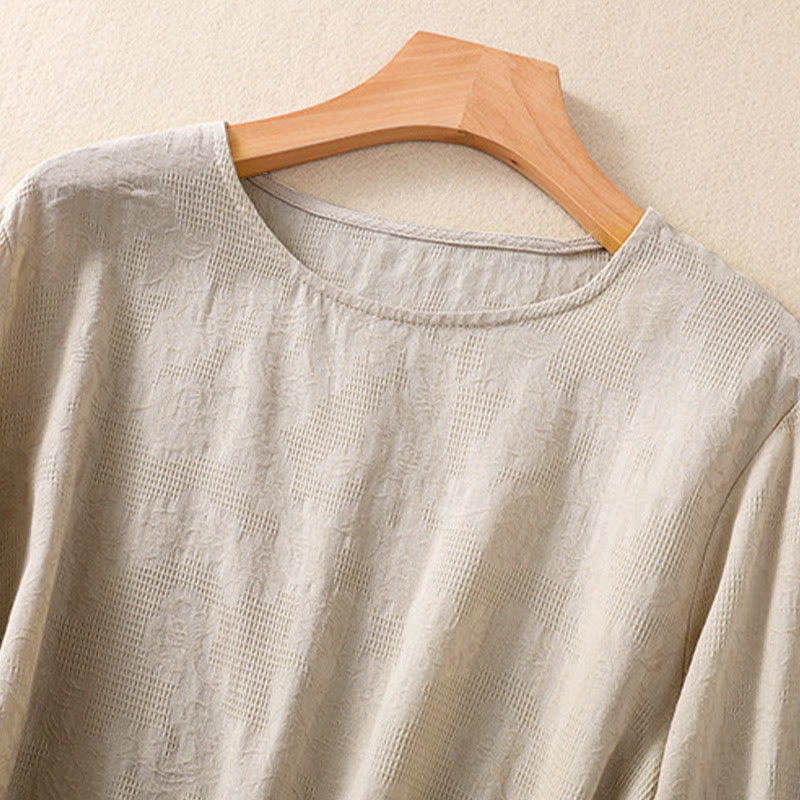 Buddha Stonesジャカード 不規則な裾 プリーツデザイン レディース コットン 長袖シャツ - image 27