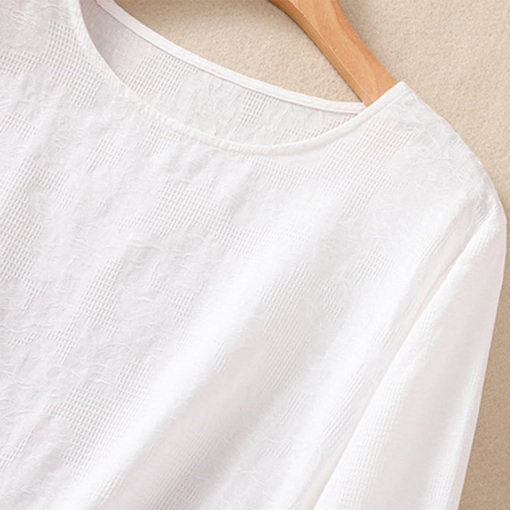 Buddha Stonesジャカード 不規則な裾 プリーツデザイン レディース コットン 長袖シャツ - image 12