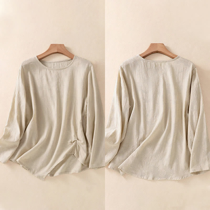 Buddha Stonesジャカード 不規則な裾 プリーツデザイン レディース コットン 長袖シャツ - image 32