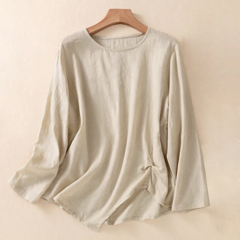 Buddha Stonesジャカード 不規則な裾 プリーツデザイン レディース コットン 長袖シャツ - リネン - US8-10，UK/AU12-14，EU40-42 (2XL) - image 25