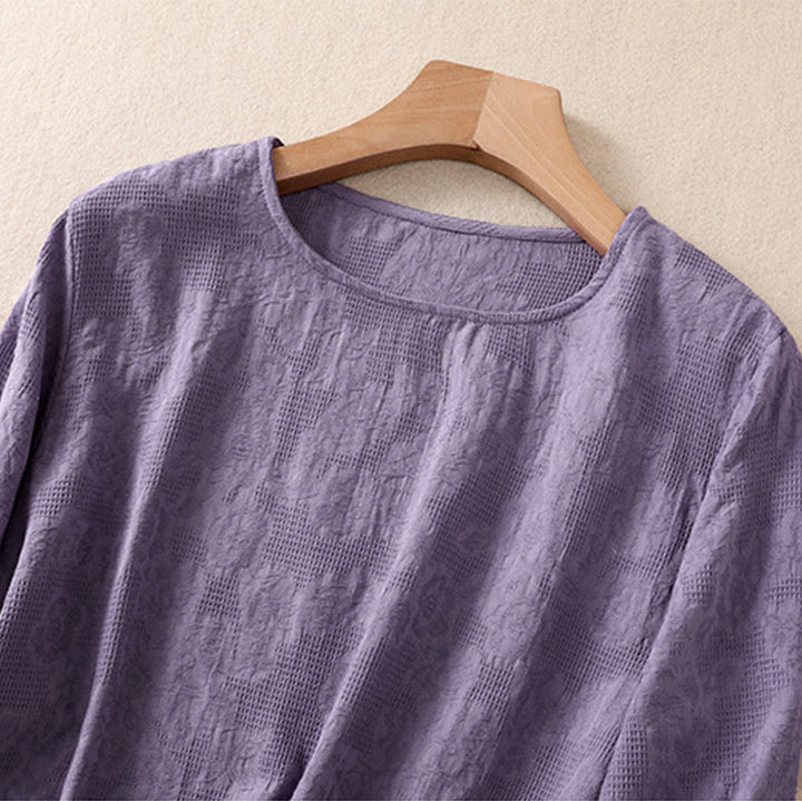 Buddha Stonesジャカード 不規則な裾 プリーツデザイン レディース コットン 長袖シャツ - image 2