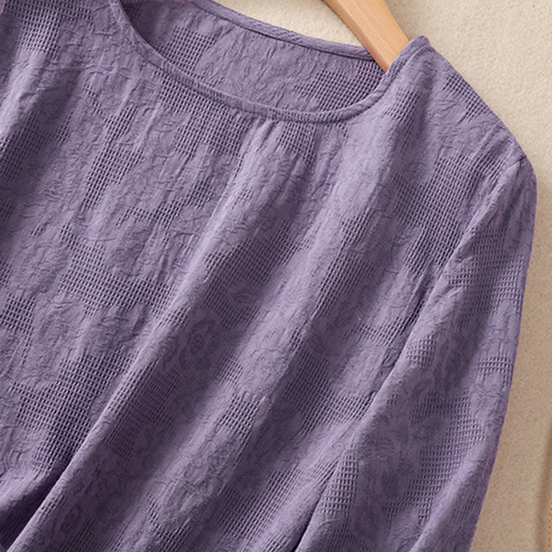 Buddha Stonesジャカード 不規則な裾 プリーツデザイン レディース コットン 長袖シャツ - image 4