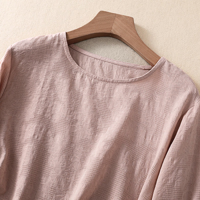 Buddha Stonesジャカード 不規則な裾 プリーツデザイン レディース コットン 長袖シャツ - image 18