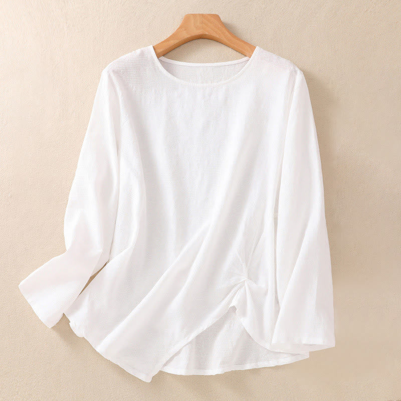 Buddha Stonesジャカード 不規則な裾 プリーツデザイン レディース コットン 長袖シャツ - 白 - US8-10，UK/AU12-14，EU40-42 (2XL) - image 8