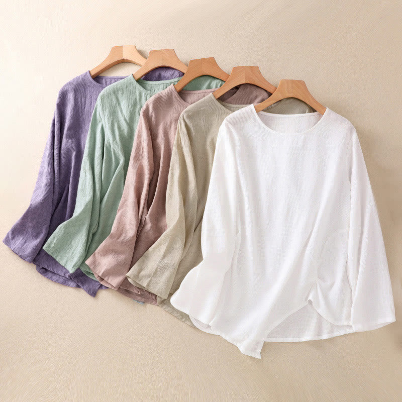 Buddha Stonesジャカード 不規則な裾 プリーツデザイン レディース コットン 長袖シャツ - image 40