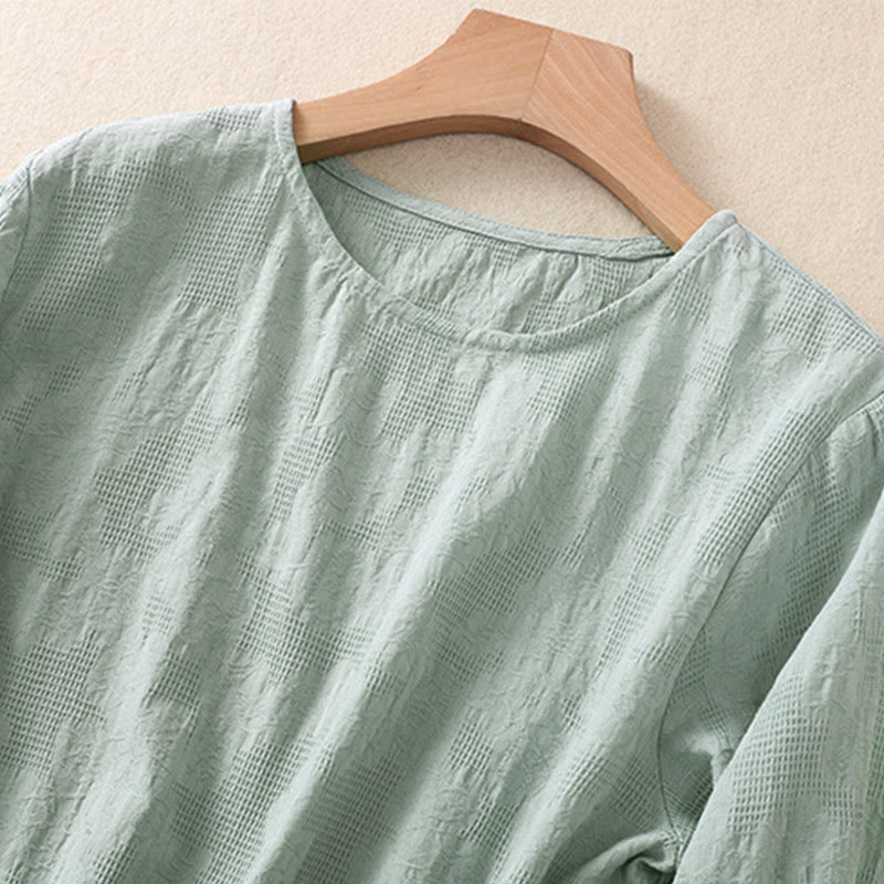 Buddha Stonesジャカード 不規則な裾 プリーツデザイン レディース コットン 長袖シャツ - image 35