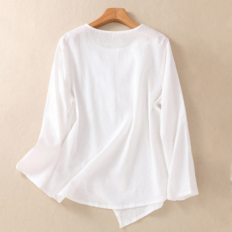 Buddha Stonesジャカード 不規則な裾 プリーツデザイン レディース コットン 長袖シャツ - image 9