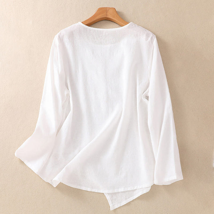 Buddha Stonesジャカード 不規則な裾 プリーツデザイン レディース コットン 長袖シャツ - image 9