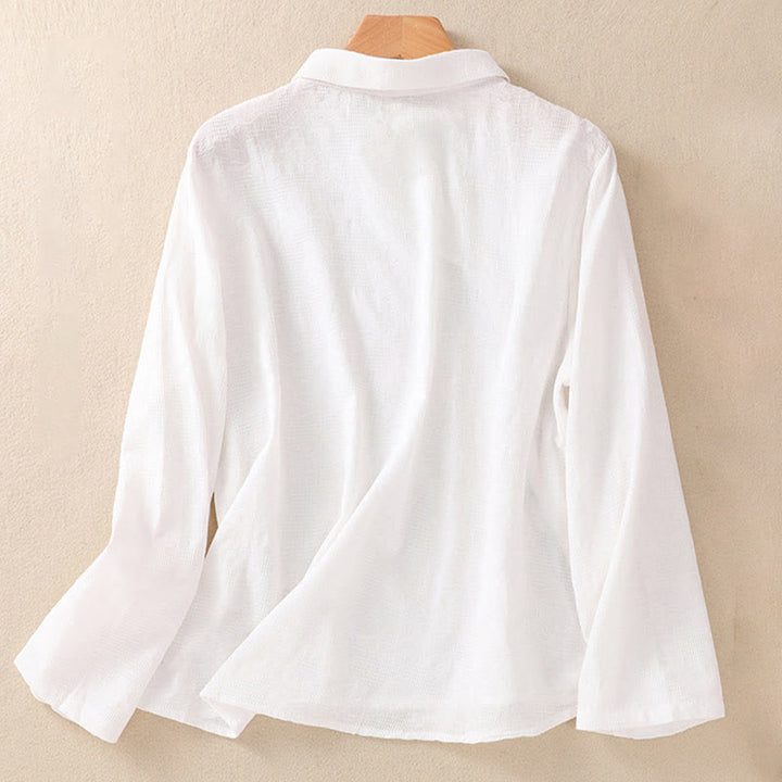 Buddha Stones秋 刺繍 アシンメトリーデザイン カエルボタン レディース コットン 長袖シャツ - image 8