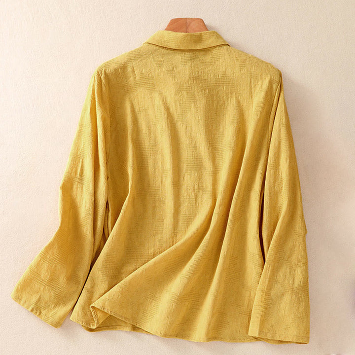 Buddha Stones秋 刺繍 アシンメトリーデザイン カエルボタン レディース コットン 長袖シャツ - image 25