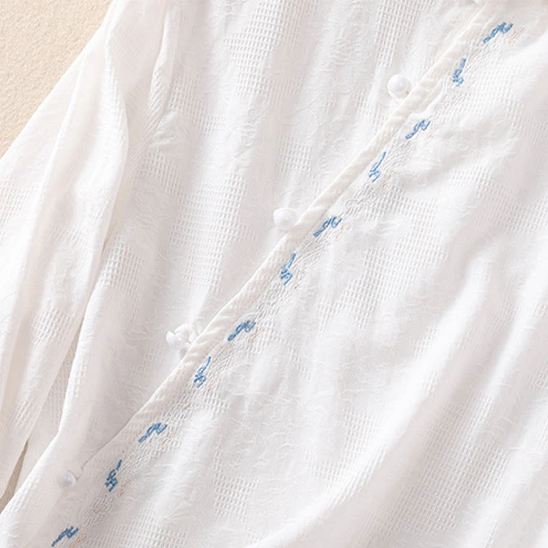 Buddha Stones秋 刺繍 アシンメトリーデザイン カエルボタン レディース コットン 長袖シャツ - image 11